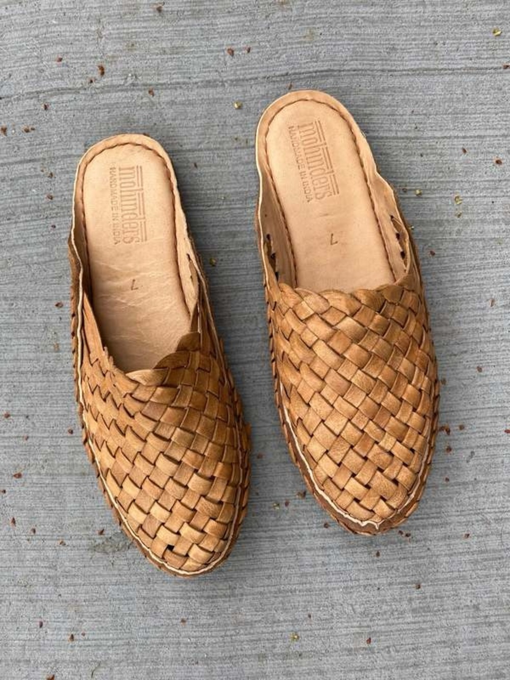 Mohinders Woven Leather Slides in Honey Brown Womens Size 9 Handmade Shoes Tan